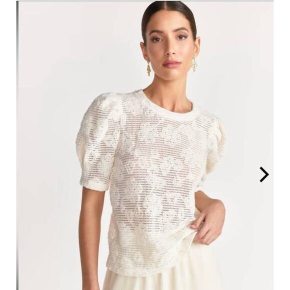English Factory | Crochet Floral Top with Puff Sleeves Size M NWT - Picture 1 of 13